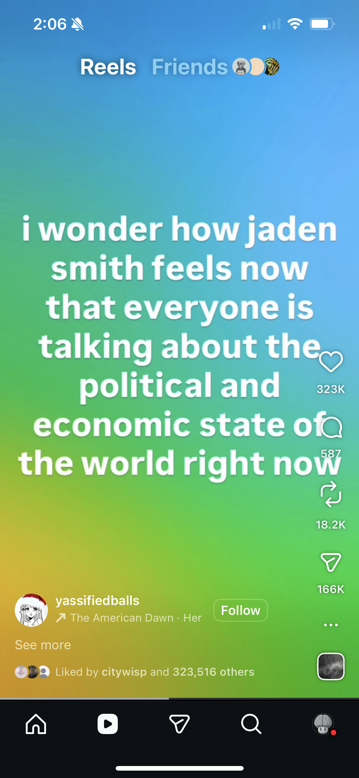 Trending text-based Reel — 323K likes